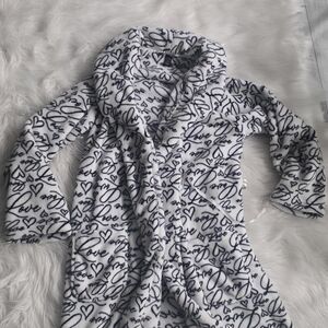 Victoria's Secret White and Black Scripted Robe Xs